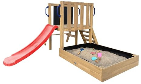 AXI Leah Mini Spielturm aus Holz in Braun mit Roter Rutsche