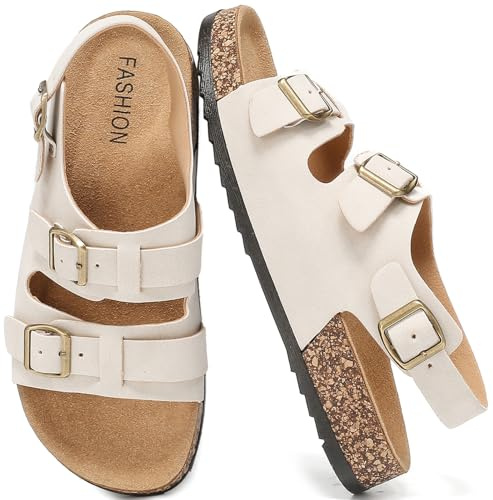 Jifenkla Mules Sandales Femme,Antidérapantes Sabots Été Plates En Liège Sandales Homme,Réglables Boucles Plateforme Chaussons Mode Pantoufles de plage