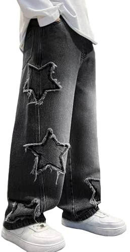 Happy Cherry Baggy Jeans for Boys Wide Leg Denim Cargo Pants Elastic Waist Kid Jean with Pockets