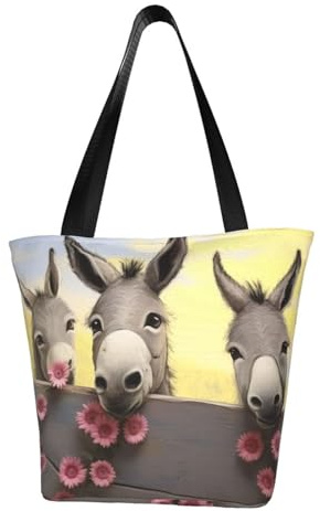 LHBWCVN Tragetasche mit Esel und Blumenmotiv für Damen, mit Tragegriff oben, große Schultertasche, Hobo-Tasche, lässige Handtaschen, ästhetische Einkaufstasche, wiederverwendbar, Einkaufstasche