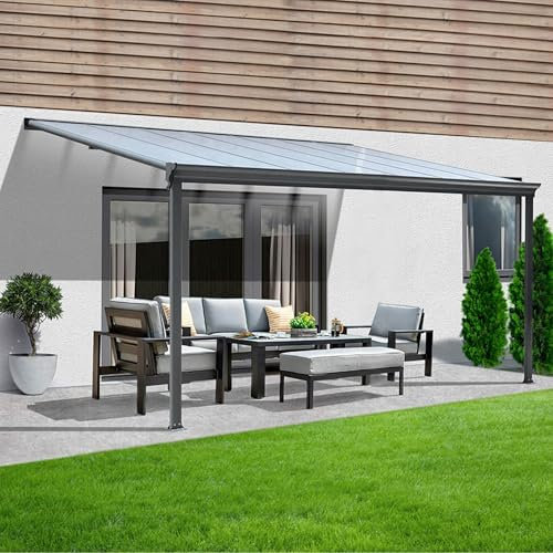 Unique Nature Terrassenüberdachung mit Hohlkammerplatten – 312x303 cm – Aluminiumrahmen in Anthrazit – UV-Schutz, Regenablauf & stabile Konstruktion – ideal für Garten, Terrasse & Grillplatz