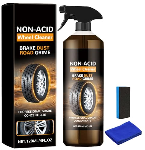Non-Acid Wheel Cleaner Kit, Leistungsstarker Rostumwandler, Auto Felgenreiniger Spray, Hochleistungs-Reifenreiniger mit Schwamm und Tuch für alle Radoberflächen