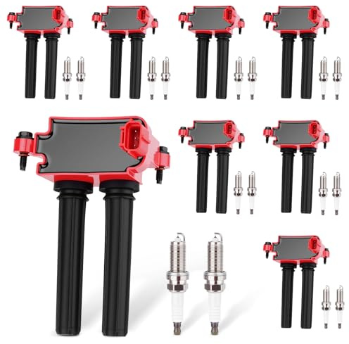 Set of 8 Ignition Coil Pack 16 Iridium Spark Plug Compatible with Jeep Ram Dodge Chrysler Commander Grand Cherokee Challenger Charger Durango 1500 2500 V8 5.7L Replace#UF504 56029129AA C1526 （RED）