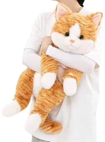 Xiyocadt Kuscheltier Katze, Liegend Katzen Plüschtier, Kätzchen Stofftier Spielzeug, Kuschelkissen Geschenk für Kuscheln & Spielen (65cm,Orange Katze)