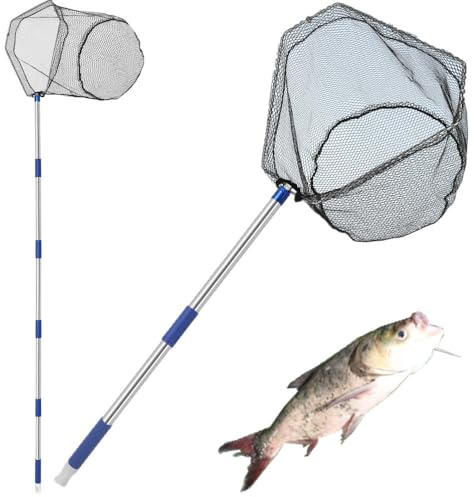 Fishing Net with Handle, with 85 Adjustable Handle Fishing Net- Foldable Landing Net for Steelhead, Salmon, Bass & More, Ideal for Kayak/Fly/Catfish Trout Fishing, Fishing Gear Gifts for Men