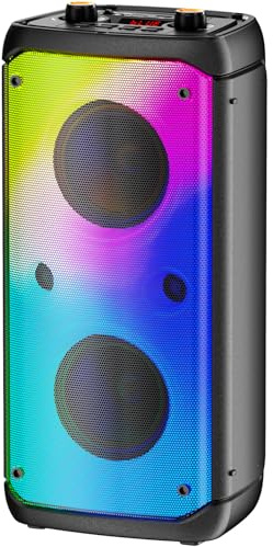 Altavoz Bluetooth, altavoces para exteriores con potencia máxima de 80 W, Bluetooth inalámbrico, altavoces portátiles TWS para fiestas con subwoofer, graves profundos, luces LED de colores (Negro)