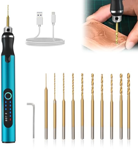 Mini taladro inalámbrico de 3 velocidades, mini bolígrafo eléctrico, recargable, mano eléctrica con 10 brocas pequeñas, kit de herramientas de grabado eléctrico para hacer joyas, llaveros de resina