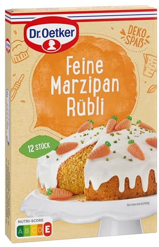 Dr. Oetker Feine Marzipan Rübli 8er Pack, Marzipan-Dekor in Möhrenform zum Verzieren von Kuchen & Cupcakes, 8 x 42 g essbare Tortendekoration
