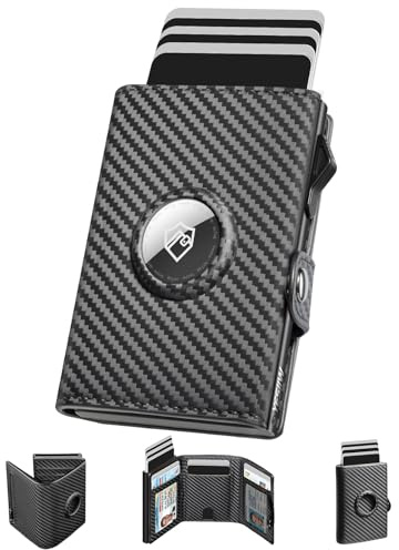 YESIIW AirTag Portefeuille pour Homme avec Blocage RFID, Compact Air Tag pour 12 Cartes, Porte-Monnaie Pop-up avec Compartiment à Monnaie et 2 fenêtres d'identité, Noir Carbone