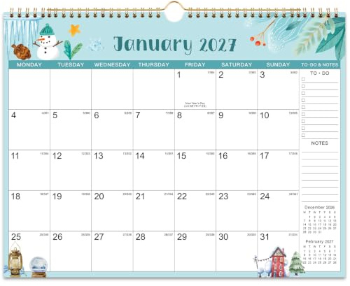 2027 Calendar UK, 18-Month Wall Calendar with Twin-Wire Binding