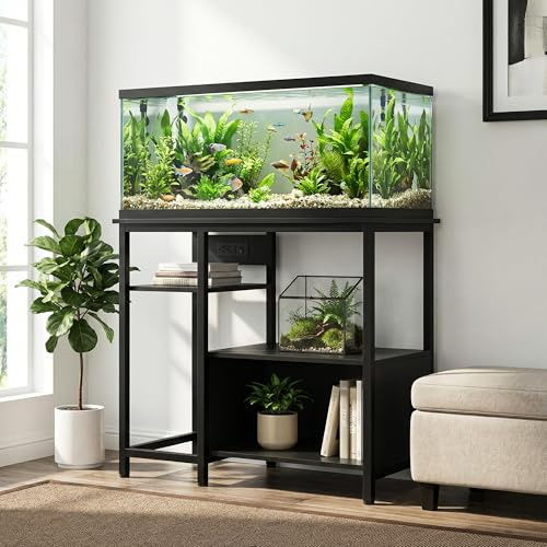 Garvee Aquarium Unterschrank 93x48x78cm, Stabiler Fischtank Schrank mit Steckdose, Industrieller Aquarienschrank für bis zu 40 Gallonen, Metallrahmen & Ablagefächer, Schwarz