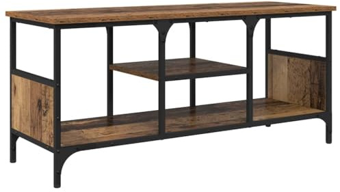 Foknhdi TV-Schrank Altholz 100 x 35 x 45 cm Sheesham-Look mit Eisenrahmen 3 Regale Lowboard für Fernseher bis 60 kg Modernes Design für Wohnzimmer Schlafzimmer Flur