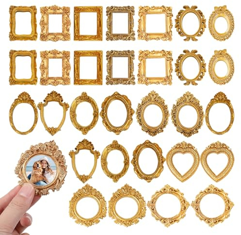 Gsdfldob 30 Teilige Gold Mini Bilderrahmen Vintage Barockstil | Resin Zierrahmen Mini Bilderrahmen für Collage DIY Basteln Mikrokunst Tischdekoration Wohnkultur und Geschenkherstellung