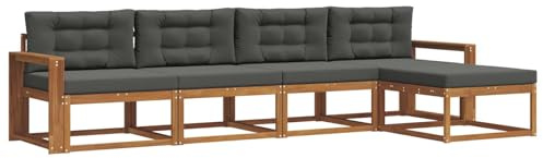 vidaXL Outdoor-Sofagarnitur mit Kissen 5 pcs Natur und Anthrazit, Outdoor-Möbel-Set, modernes Patio-Sofa, wetterfestes Lounge-Set, Latten-Sofa, modulares Sofa