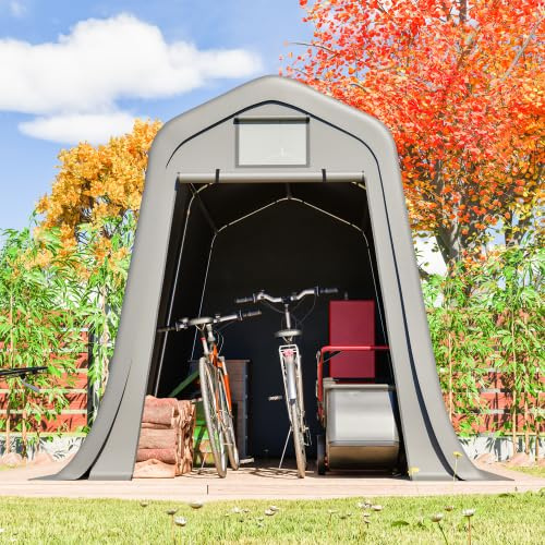 Geräteschuppen Metall 8x4 Fuß – Gerätehaus mit Fundament, wetterfest als Fahrradgarage für 2-3 Fahrräder, Mülltonnenbox & Gartengerätehaus, verzinkter Stahlschuppen mit Schrägdach & Belüftung, Braun
