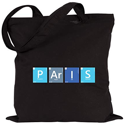 JUNIWORDS Jutebeutel - Periodensystem Worte - Wähle ein Motiv & Farbe - Paris Farbe: Schwarz