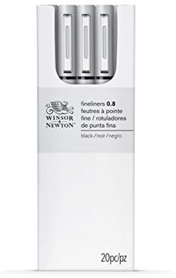 Winsor & Newton 0290084 0,8 mm Fineliner – schwarz (20 Stück)