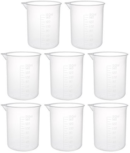 Sourcingmap - Vaso medidor de plástico PP (150 ml), transparente para líquidos de cocina de laboratorio, 8 unidades