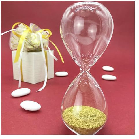 Ingrosso e Risparmio 1 pz. Clessidra Bomboniera Matrimonio Anniversario Nozze d'oro 50 Anni confettata segnaposto Originale sposi Grande Design Elegante Sabbia Colorata (Oro - H. 13)