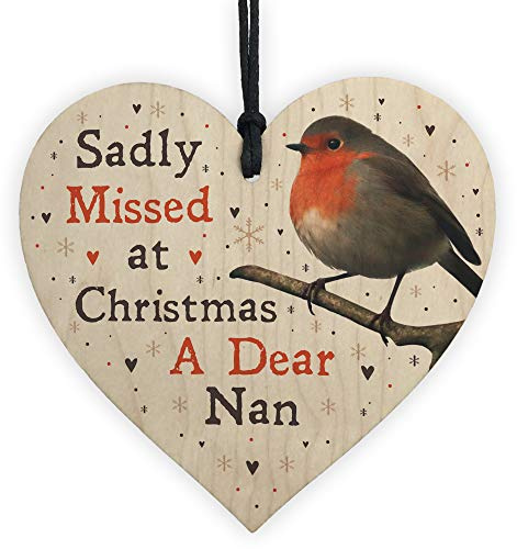 RED OCEAN Christmas Robin Memorial Wood Heart Nan Memorial Gift Tree Decoration In Memory Plaque