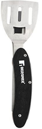BERGNER In Black | Set 5 in 1 per Barbecue | Prodotto in Acciaio Inox e Legno di Colore Nero | Spatola, Pennello, Forchetta, Cavatappi e Apribottiglie | Manico Divisibile | 11,6 x 3,5 x 1 cm