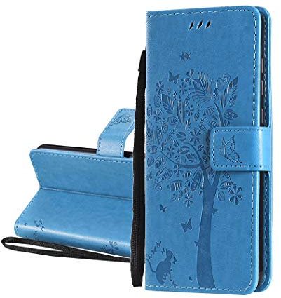 HAOYE Cover per Samsung Galaxy M31, Custodia per Cellulare Portafoglio in Pelle PU Goffrata con Motivo a Albero, con Vani di Carte e Chiusura Magnetica per Samsung Galaxy M31 Cover, Blu