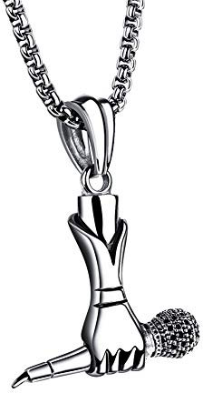PAURO Men's Women's Stainless Steel Hip Hop Rock Microphone Pendant Necklace with Chain