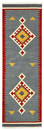 HAMID - Kelim Teppich Lori mit Geometrischem Oriental Design - 100% Wolle - Handgeknüpfter Kelim - Flurteppich, Wohnzimmer, Schlafzimmer, Wohnzimmer (D.1, 250x80cm)
