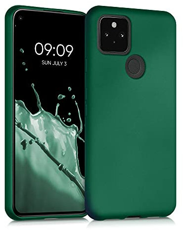 kwmobile Case kompatibel mit Google Pixel 5 Hülle - Schutzhülle aus Silikon metallisch schimmernd - Handyhülle Metallic Dunkelgrün