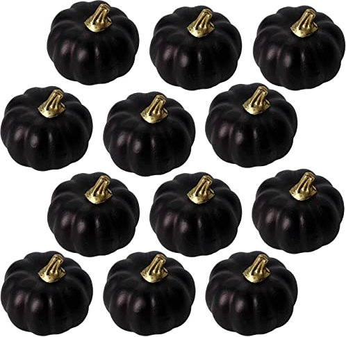 12Pcs Black Artificial Pumpkins Bulk Autumn Decoration Set,Thanksgiving Pumpkin Decorations,Decorative Pumpkin Faux Harvest Fake Mini Foam Pumpkins for Crafts,Fall,Wedding,Home Halloween Party Decor