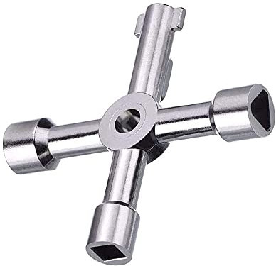 Hsthe Sea Chiave a 4 vie Chiave multifunzionale per utenze Chiave per armadio elettrico per scatola del contatore del gas dell'acqua elettrico Chiave aperta per armadio (argento)