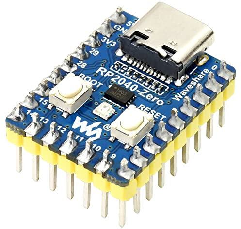 Waveshare RP2040-Zero Carte avec Header, Basée sur Raspberry Pi MCU RP2040, Processeur Dual-Core Arm Cortex M0+, Horloge Flexible Fonctionnant Jusqu'à 133 MHz, Intégré 2MB Flash, USB-C Connecteur