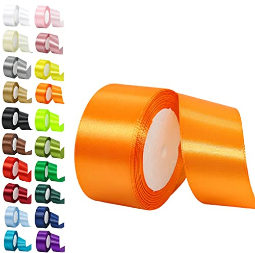 50mm Wide Orange Ribbon for Crafting, 22M 2Inch Double Sided Orange Autumn Fabric Ribbon for Presents, Wedding, Car, Sewing, Floral, Xmas