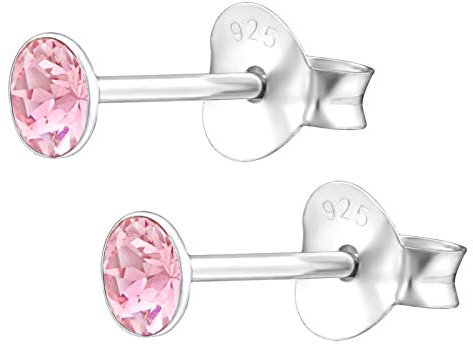 Bungsa Rosa - Ohrstecker mit echtem europäischem Kristall (LA CRYSTALE) 3mm rund aus .925 Sterling Silber