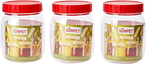 (Pack of 6) - 500 ML Plastic Storage Round Pet Jars with Airtight Red Screw Top Lids Clear Storage Containers Set Bottle jars Kitchen Food Storage Canister For Hardware Cereal Spices Sugar Sweets