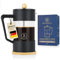 BONACE French Press aus Glas | Kaffebereiter für 5 Tassen | Kaffepresse 1 l | Farbe Schwarz | 2 Ersatzfilter aus Edelstahl | mit Bambusuntersetzer | BPA-FREE | Geschenkbox