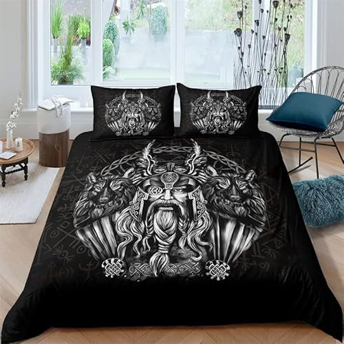 XPINGO Kinder Bettwäsche Wikinger 155x220 cm 3teilig Jungen und Mädchen Mikrofaser Weiche Winter Warm Bettbezüge mit Reißverschluss 3D Wikinger Bettbezug mit 2 Kissenbezüge 80x80 cm