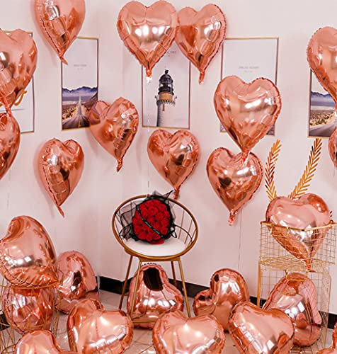 10Pcs Heart Shape Balloons in 18Inch, Decoration Supplies Foil Mylar Helium Balloons, Love Heart Balloons for Birthday Parties/Anniversary/Valentines Day, Reusable Heart Foil Balloons in Rose Gold