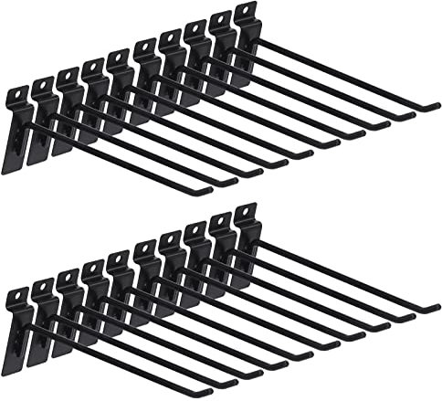 Keadic 20Pcs 8” Slatwall Hooks Set Heavy Duty Slat Wall Shelf Brackets Hanging Hook Pegboard Gridwall Panel Hook for Garage Shop Retail Display and Organization (Black)