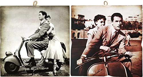 KUSTOM ART Set 2 Bilder im Vintage-Stil, berühmte Schauspieler, Gregory Peck und Audrey Hepburn Druck auf Holz 15 x 15 cm