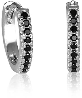 Namana Mini Créoles Noires pour Femme et Jeunes Fille, Petites Boucles d'Oreilles Créoles Noires pour Femme avec des Pierres Noire, Boucles d'Oreilles 'Huggie' Noir