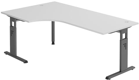 bümö höhenverstellbarer Eckschreibtisch O-Serie 200x120 cm in grau, Gestell in Graphit - Schreibtisch L Form, großer Tisch für's Büro, Computertisch höhenverstellbar
