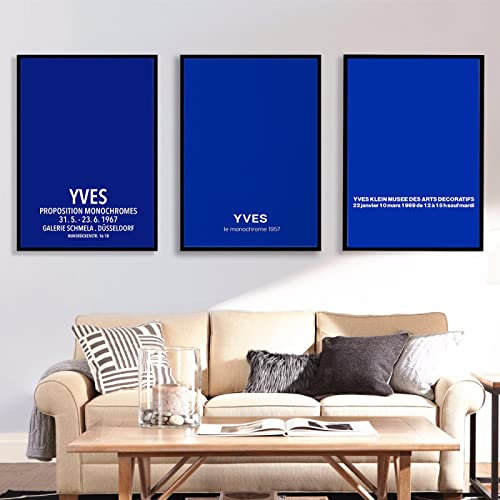 Yves Klein Ausstellungsposter Monochrom Blau Leinwand Gemälde Wandkunst Bild Französische Moderne Kunstdrucke Wohnkultur19.6x 27.5(50x70cm) x3 Kein Rahmen