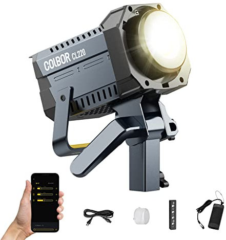 Videoleuchte, Colbor CL220 Lite 220W COB Dauerlicht 2700-6500K Bi-Color CRI96+ 52700Lux at 1m 10 Lichteffekte Tageslight mit Bowens Mount APP für Videoaufnahme