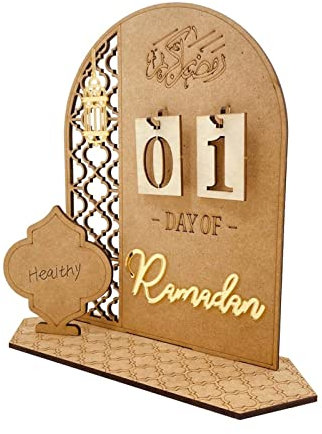 YEJAHY Ramadan Adventskalender Holz Countdown Tage 30 Tage Heimdekorationen, DIY Eid Dekorationen für Ramadan Partys, Ramadan Geschenke für Kinder, Basteldekorationen (Laternenstil)