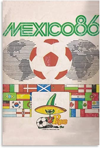 XCPORA Mexique 1986 Coupe du Monde Affiche Vintage Wall Art Mexique 1986 Coupe du Monde Imprime Football Toile Peinture pour Home Wall Decor Image 50x70cm Pas de Cadre