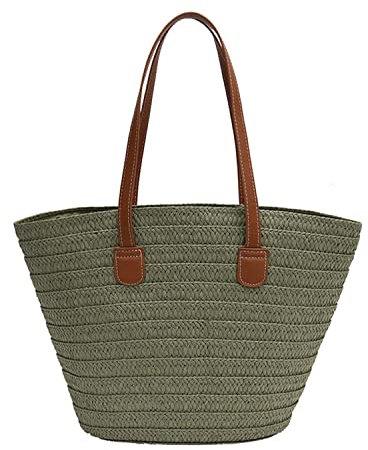 HACLEN Cabas Paille, Grand Sac de Plage, Panier Osier Anse, à Une Épaule - Vert