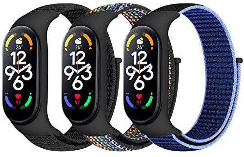 Bcuckood Nylon Armband kompatibel mit Xiaomi Mi Band 7/6/5/4/3 /Amazfit Band 5, verstellbares atmungsaktives Sport Nylon Schlaufen Ersatzarmband für Xiaomi Mi Band 7 6 5 NFC für Männer und Frauen