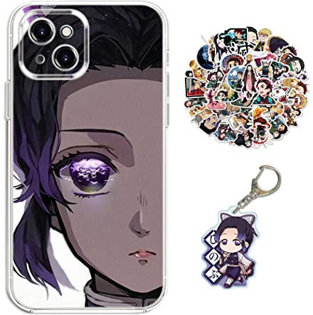 Compatible with iPhone 11 Case Demon -Slayer Kanaea Anime Design [With Keychain and 50pcs Stickers] Cartoon Transparent Soft Silicona Case for iPhone 11