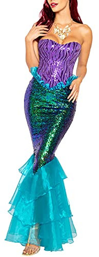 Edhomenn Meerjungfrauenkleid, ärmellos, für Damen, langes, figurbetontes Halloween-Kostüm, Halloween-Flosse, für Erwachsene (A-Blau, S)